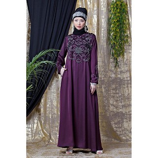 Designer abaya with embroidery work- Wine